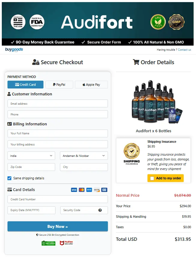 Audifort Secure Checkout Page